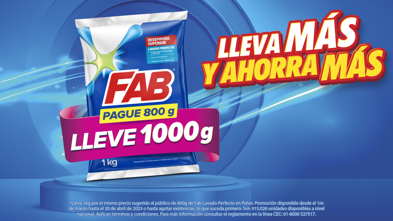 FAB pague 800g Lleve 100g mas y ahorra mas 