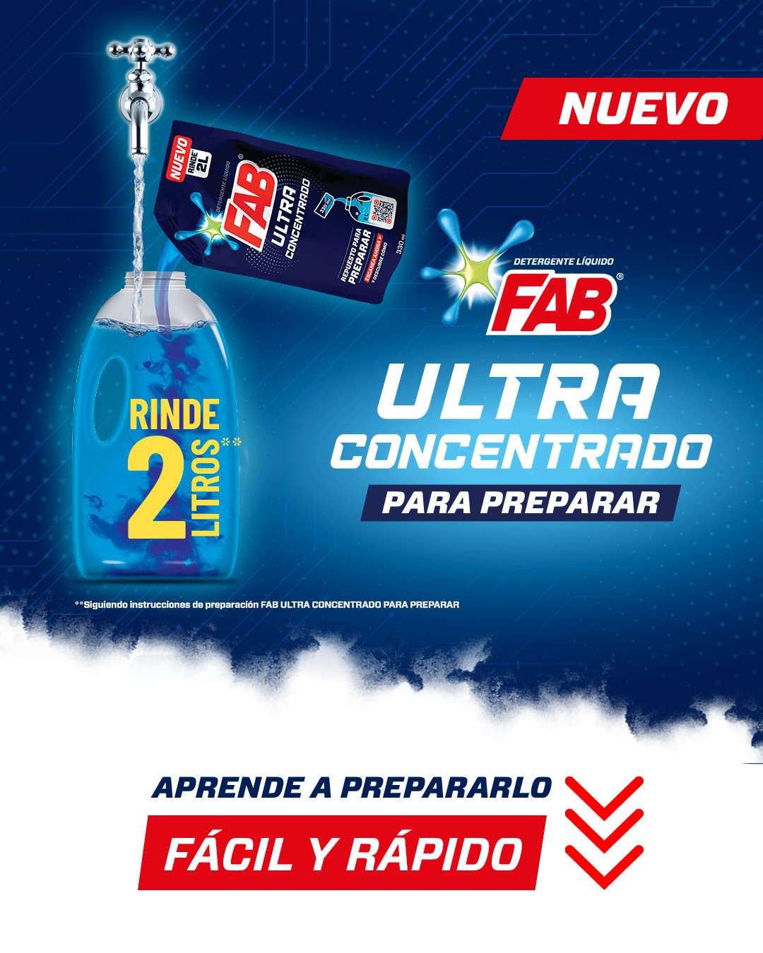 Descubre el Nuevo Fab Ultra Concentrado Para Preparar; máxima limpieza y cuidado superior. Además, es amigable con el planeta porque consumes menos plástico.